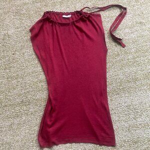 Vintage Prada red draped tie neck top